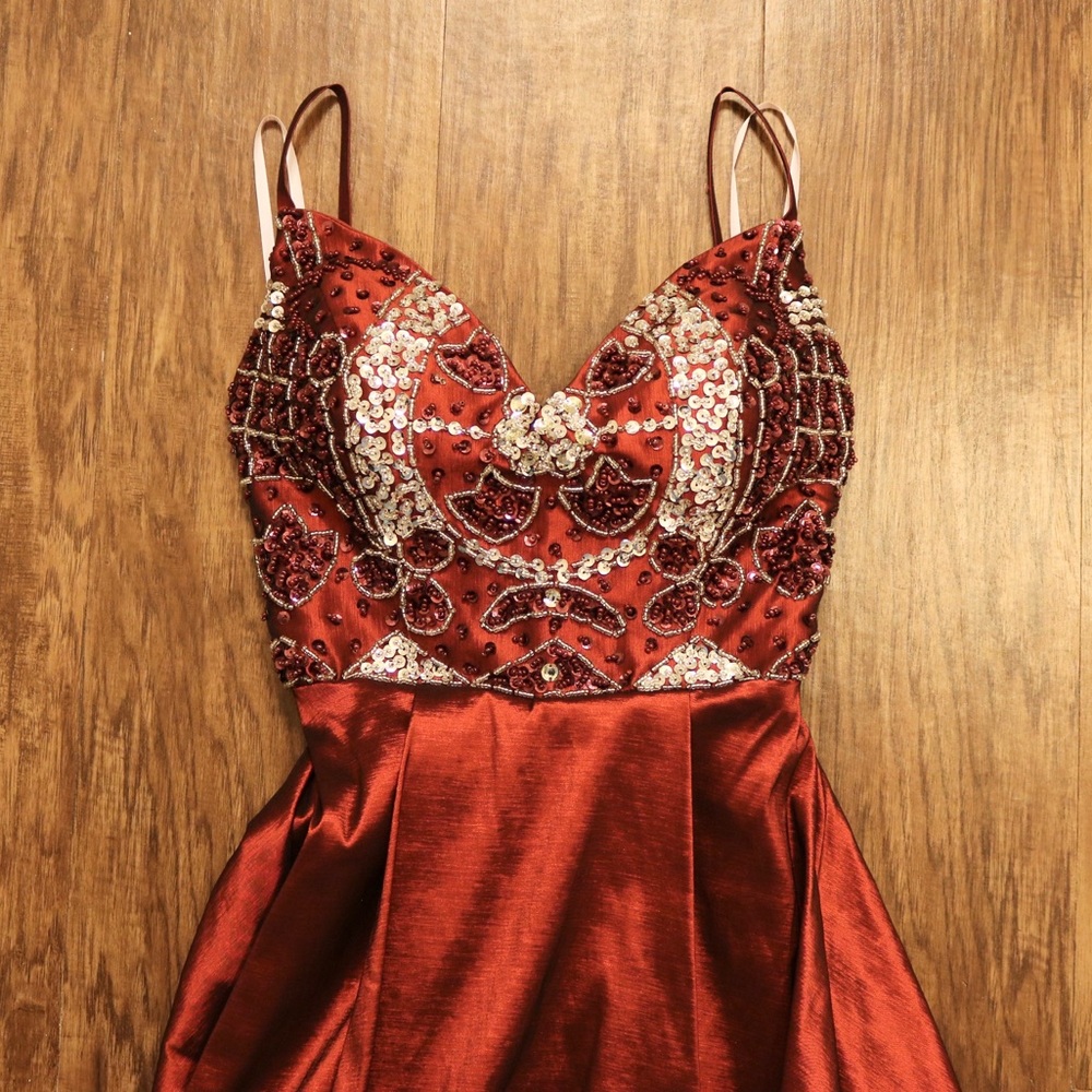 maroon sequin prom dress